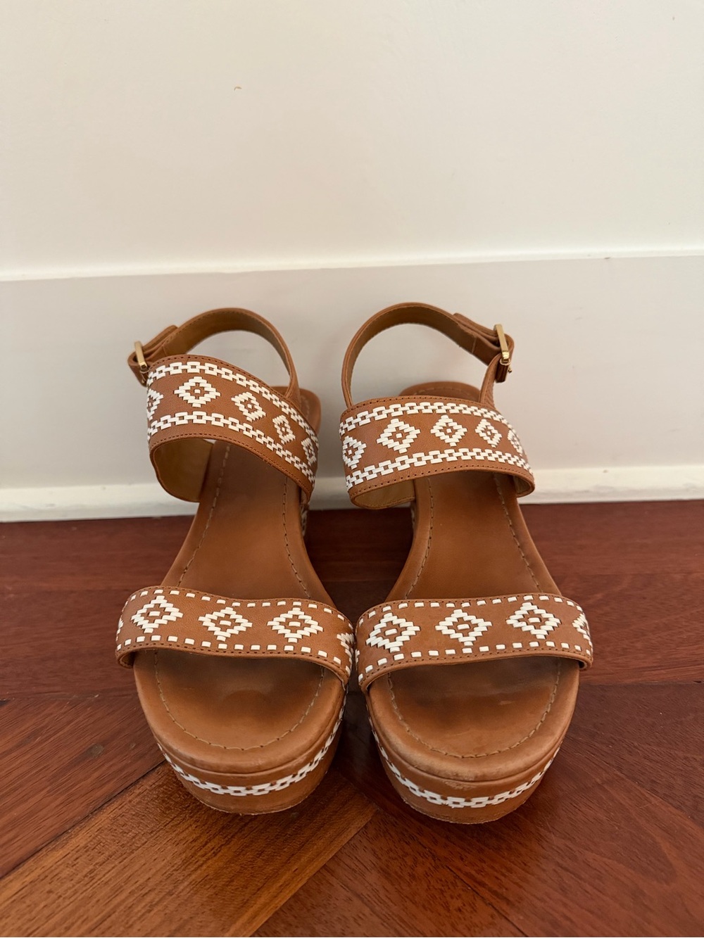Tory Burch Tan Woven-Accent Platform Sandals - 7